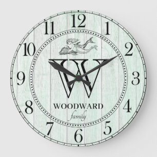 Grande Horloge Ronde Rustic Wood Beach Lake House Family Mermaid