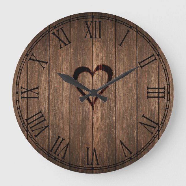 Grande Horloge Ronde Rustic Wood Burning Heart Print (Recto)