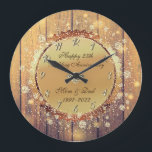 Grande Horloge Ronde Rustic Wood Diamond 25th Wedding Anniversary<br><div class="desc">Elegant gold confeti,  diamond on wood texture 25th wedding anniversary.</div>