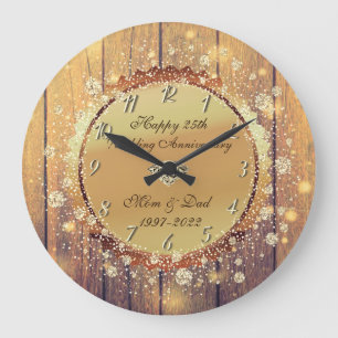Grande Horloge Ronde Rustic Wood Diamond 25th Wedding Anniversary
