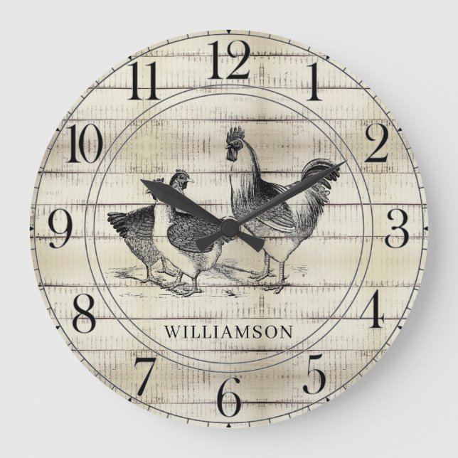 Grande Horloge Ronde Rustic Wood Farm Nom de famille (Recto)