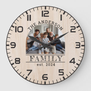 Grande Horloge Ronde Rustique Agritourisme Bois Personnalisé Photo & No