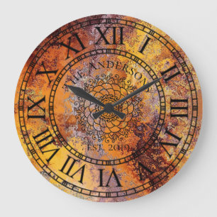 Grande Horloge Ronde Rustique Antique Chic Usé Vintage Chiffre Romain