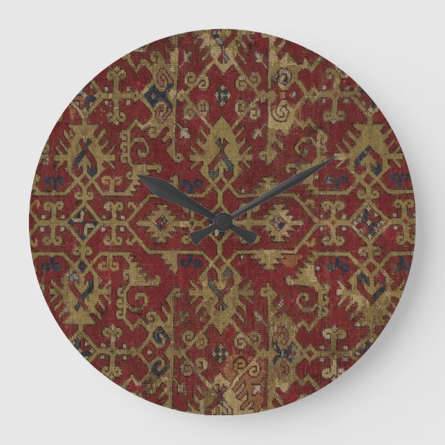 Grande Horloge Ronde Rustique antique Oriental Perse Motif rouge (Recto)