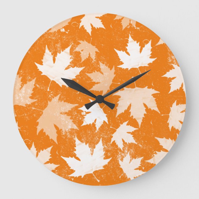 Grande Horloge Ronde Rustique Automne Feuilles Motif (Recto)