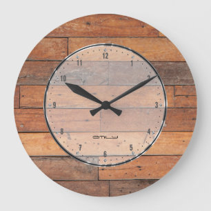 Grande Horloge Ronde Rustique Brown Faux Motif Planières en bois
