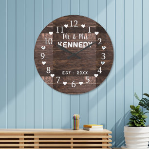 Grande Horloge Ronde Rustique Brown Mariage en bois de grange