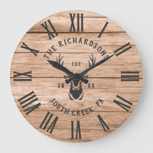 Grande Horloge Ronde Rustique Moderne Personnalisé Nom de famille Ferme