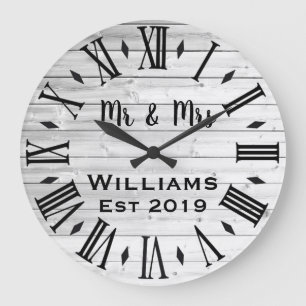 Grande Horloge Ronde Rustique Vintage Bois Personnalisé Sur Mesure