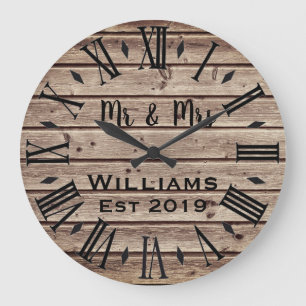 Grande Horloge Ronde Rustique Vintage Marron Bois Personnalisé Lar sur