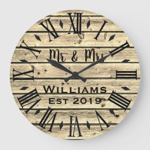 Grande Horloge Ronde Rustique Vintage Personnalisé Bois Brun Sur Mesur