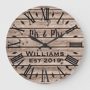 Grande Horloge Ronde Rustique Vintage Personnalisé Bois Brun Sur Mesur