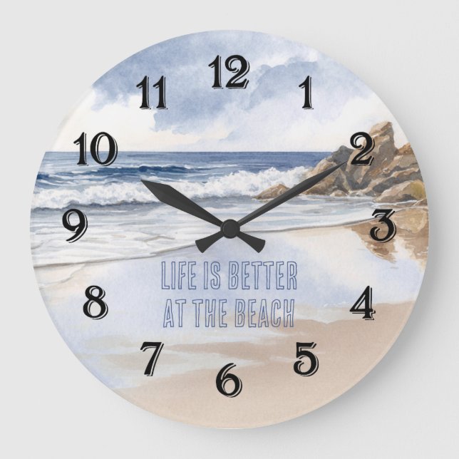Grande Horloge Ronde Sable de plage côtière (Recto)