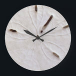Grande Horloge Ronde Sable Dollar Coastal White Grey Trendy Cool<br><div class="desc">Designed with image of sand dollars & seashells in the background,  this is perfect for beach house decor christmas,  holiday toxits !</div>