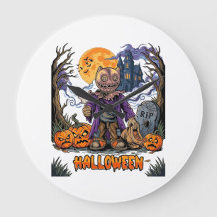 Grande Horloge Ronde Sac de bonbons épouvantail d'Halloween Citrouilles