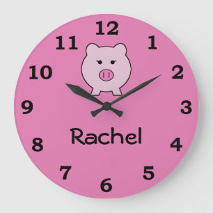 Grande Horloge Ronde Sadie le cochon rose ~ mignonne fille Kawaii