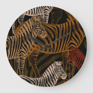 Grande Horloge Ronde Safari africain : Zebra Vintage Design