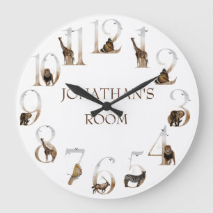 Grande Horloge Ronde  Safari Animals Jungle Numbers
