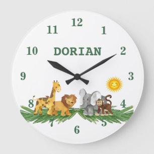 Grande Horloge Ronde Safari Animals Nursery Wall Clock