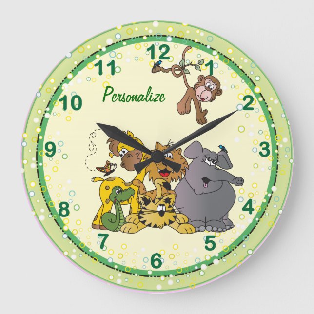 Grande Horloge Ronde Safari Jungle Baby Animaux (Recto)