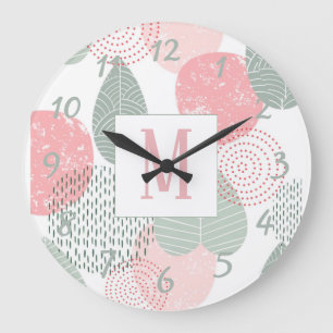 Grande Horloge Ronde Sage Green et rose Morandi Plante Baby Girl Custom
