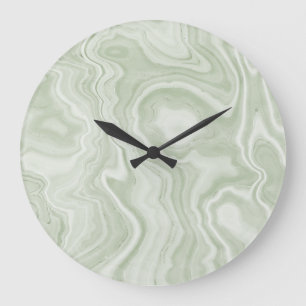 Grande Horloge Ronde Sage Green Marble Acrylic Wall Clock