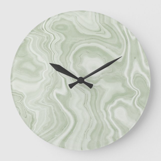 Grande Horloge Ronde Sage Green Marble Acrylic Wall Clock (Recto)