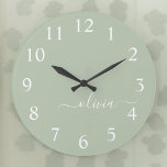 Grande Horloge Ronde Sage Green Minimaliste Moderne Monogramme Élégant<br><div class="desc">Découvrez notre collection moderne minimaliste de monogramme Sage Green : Élégez votre esthétique avec une sophistication sereine et une élégance intemporelle. Notre collection présente des designs minimalistes dans une teinte verte sage et tranquille, complétés par des monogrammes raffinés adaptés à votre style personnel. De la papeterie polie aux accessoires polyvalents,...</div>