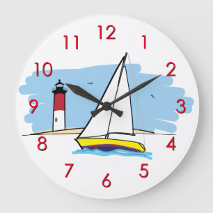 Grande Horloge Ronde Sailboat et Lighthouse