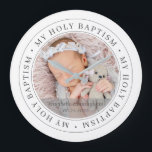 Grande Horloge Ronde Saint Baptême Cadre simple Photo personnalisée mod<br><div class="desc">Ce design simple et classique est composé de typographie serif et d'ajouter une photo personnalisée. "Mon Saint Baptême" tourne autour de la photo de votre bébé,  enfant,  etc</div>