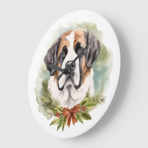 Grande Horloge Ronde Saint Bernard Christmas Wreath Festive Pup