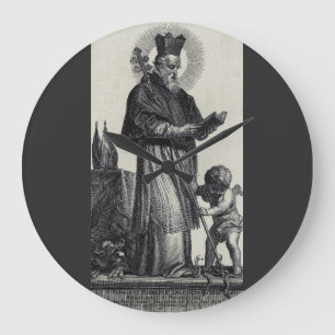 Grande Horloge Ronde Saint Patrick Apôtre d'Irlande Art monochrome