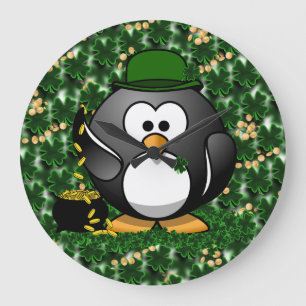 Grande Horloge Ronde Saint Patrick le jour du Lucky Penguin