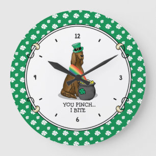 Grande Horloge Ronde Saint Patrick's Day Irlandais Setter Dog (rouge 1)