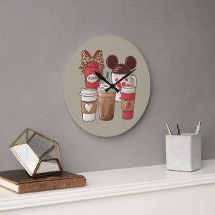 Grande Horloge Ronde Saint-Valentin Drôle Latte Amateur de Café 