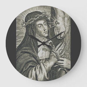 Grande Horloge Ronde Sainte Catherine de Sienne Crucifixion Art Noir Fo