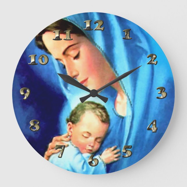 Grande Horloge Ronde Sainte Vierge Marie avec Bébé Jésus (Recto)