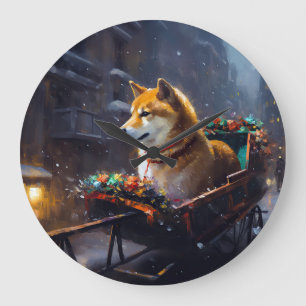 Grande Horloge Ronde Saison de Noël de Shiba Inu