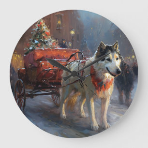 Grande Horloge Ronde Saison de Noël du Malamute de l'Alaska