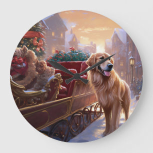 Grande Horloge Ronde Saison de Noël Golden Retriever