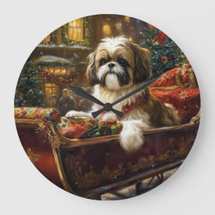 Grande Horloge Ronde Saison de Noël Shih Tzu