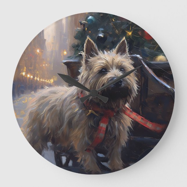 Grande Horloge Ronde Saison Festive de Noël à Cairn Terrier (Recto)