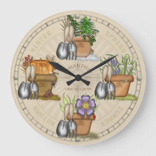 Grande Horloge Ronde Saisons de jardinage Pot Shop