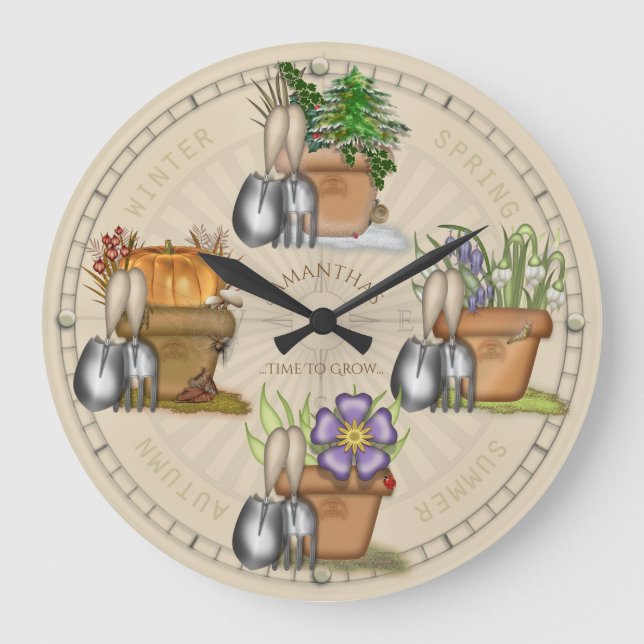 Grande Horloge Ronde Saisons de jardinage Pot Shop (Recto)