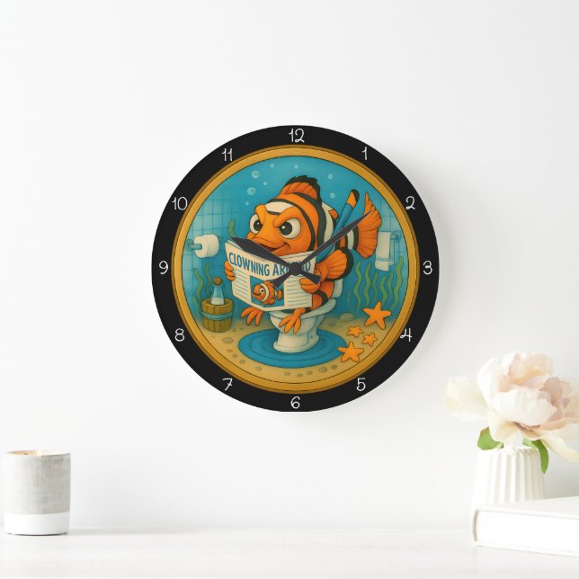 Grande Horloge Ronde Salle de bain humoristique de poisson clown (Maison)