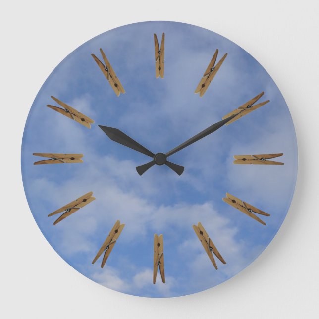Grande Horloge Ronde Salle de blanchisserie Clothespin Sky (Recto)