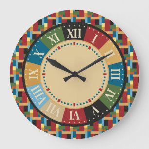 Grande Horloge Ronde Salle de jeu Coloré géométrique moderne