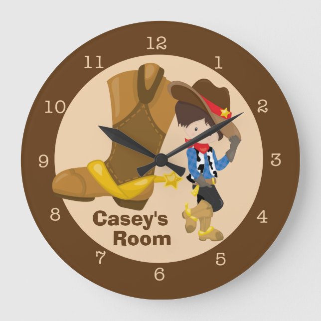 Grande Horloge Ronde Salle pour enfants Cowboy (Recto)