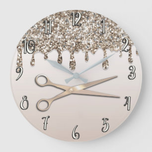 Grande Horloge Ronde Salon de coiffure Moderne Glamour Champagne Doré P