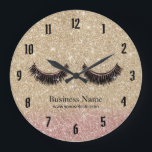 Grande Horloge Ronde Salon Gold Glitter Lashes<br><div class="desc">Lashes Makeup Artist Gold Glitter Beauty Salon Clocks.</div>
